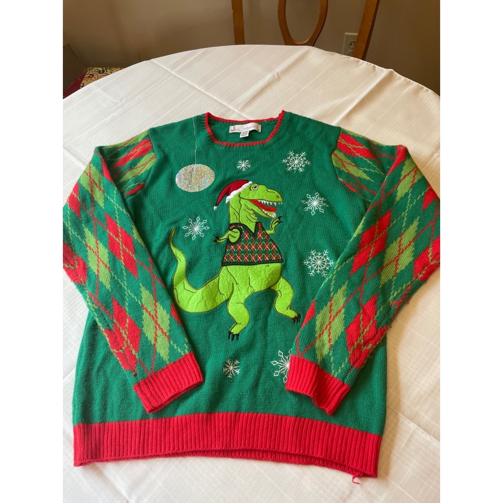 Jolly Sweaters Dinosaur Christmas Sweater Holiday Party Green Red M/M‎ - Picture 6 of 6